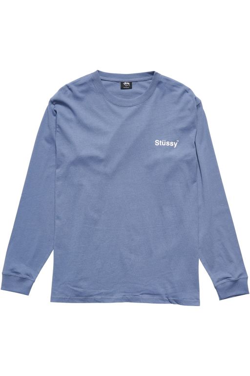 Stussy Mens Text Long Sleeve T Shirt Blue - WIPEG2179